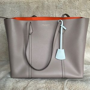 Tory Burch Taupe leathepurse with orange interior